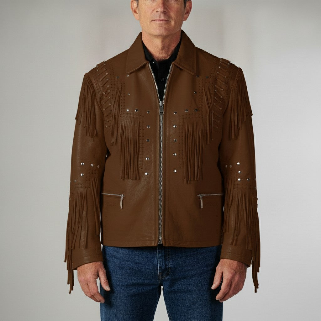 Men's Brown Fringe Leather Biker Jacket