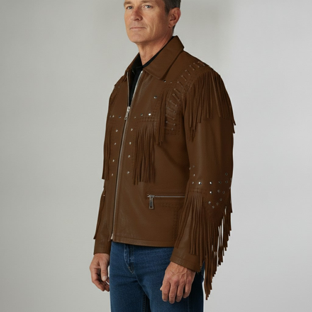 Men's Brown Fringe Leather Biker Jacket