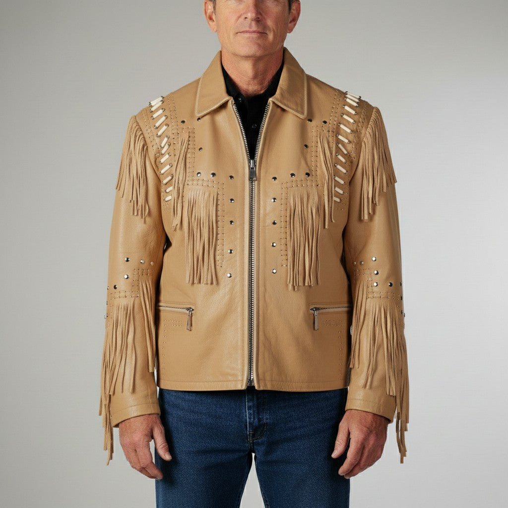 Handmade Cowboy Leather Jacket - western Men 1980' Cowboy Cream