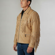 Men's Tan Fringe Leather Biker Jacket