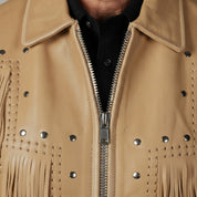 Men's Tan Fringe Leather Biker Jacket