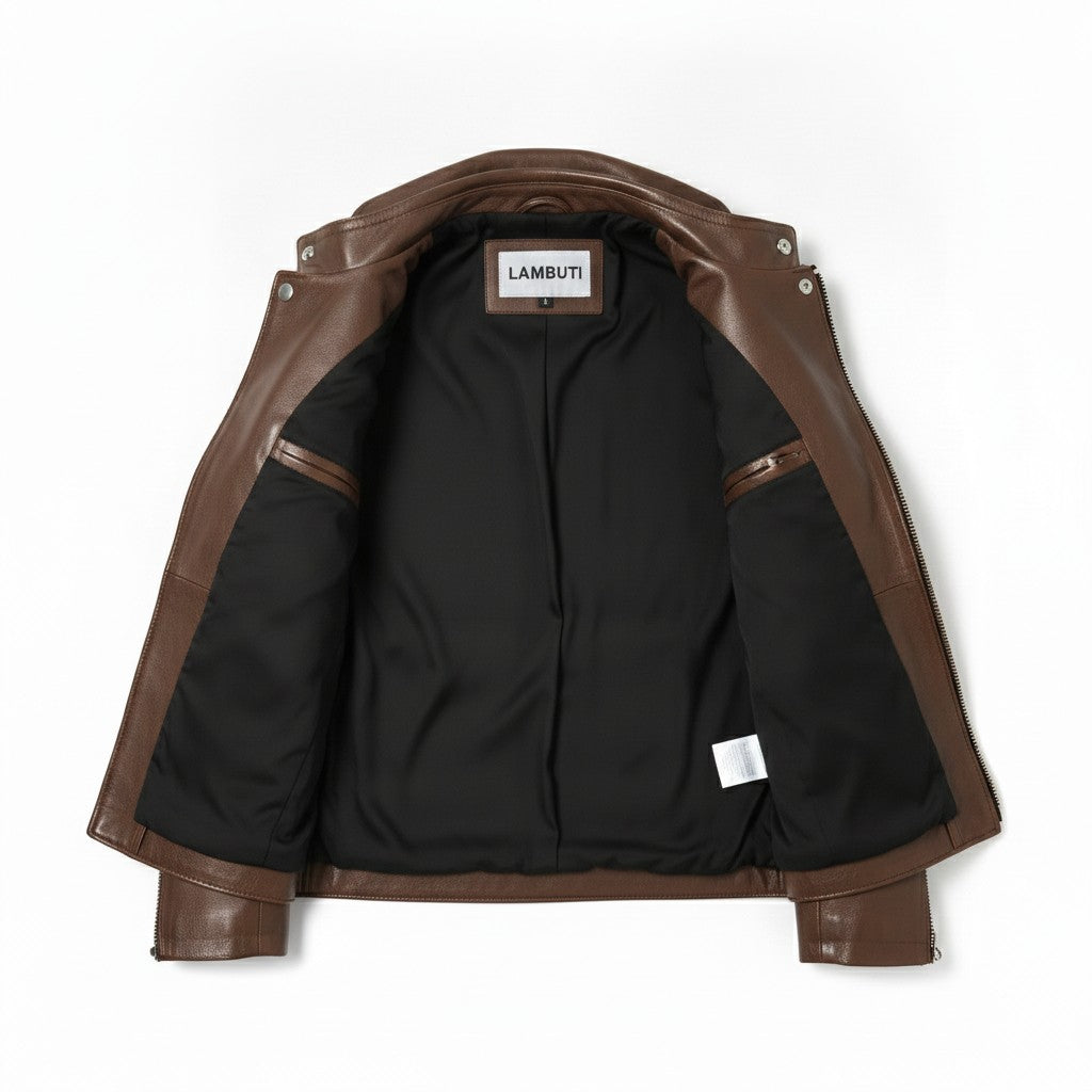 Men's Brown Diamond Studded Leather Biker Jacket
