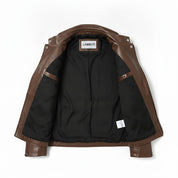 Men's Brown Diamond Studded Leather Biker Jacket