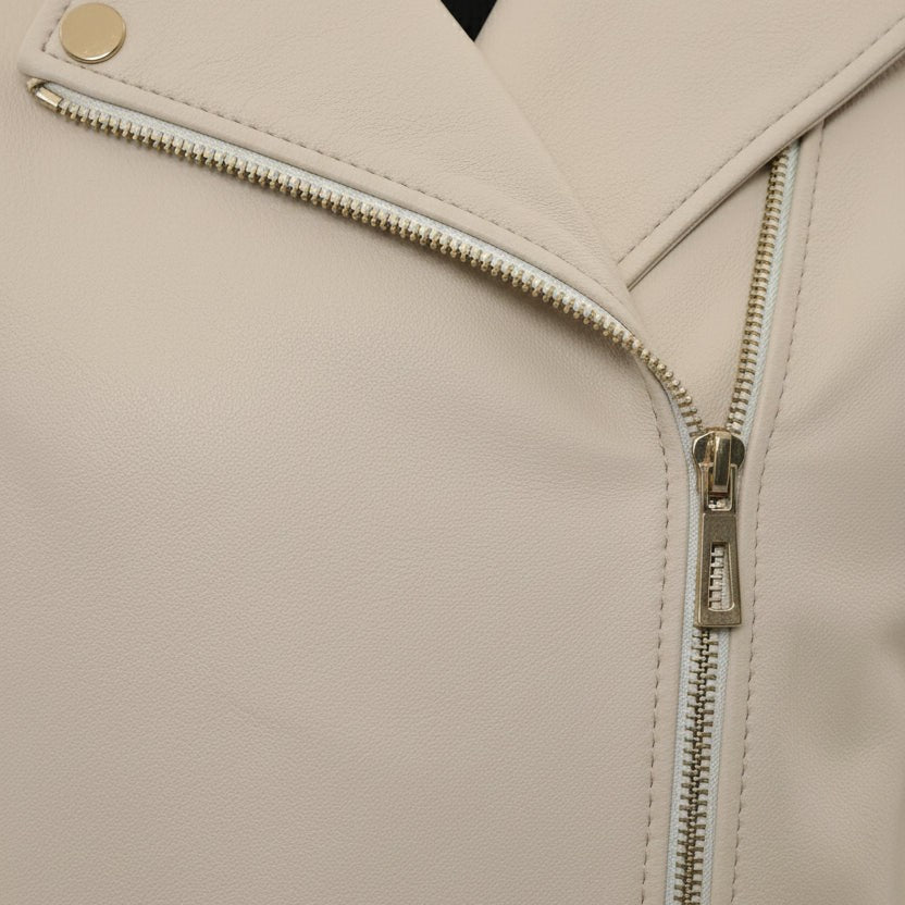 Women's Cream Leather Biker Jacket — Parsons
