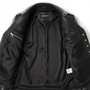 Men's Black Silver Studded Leather Biker Jacket