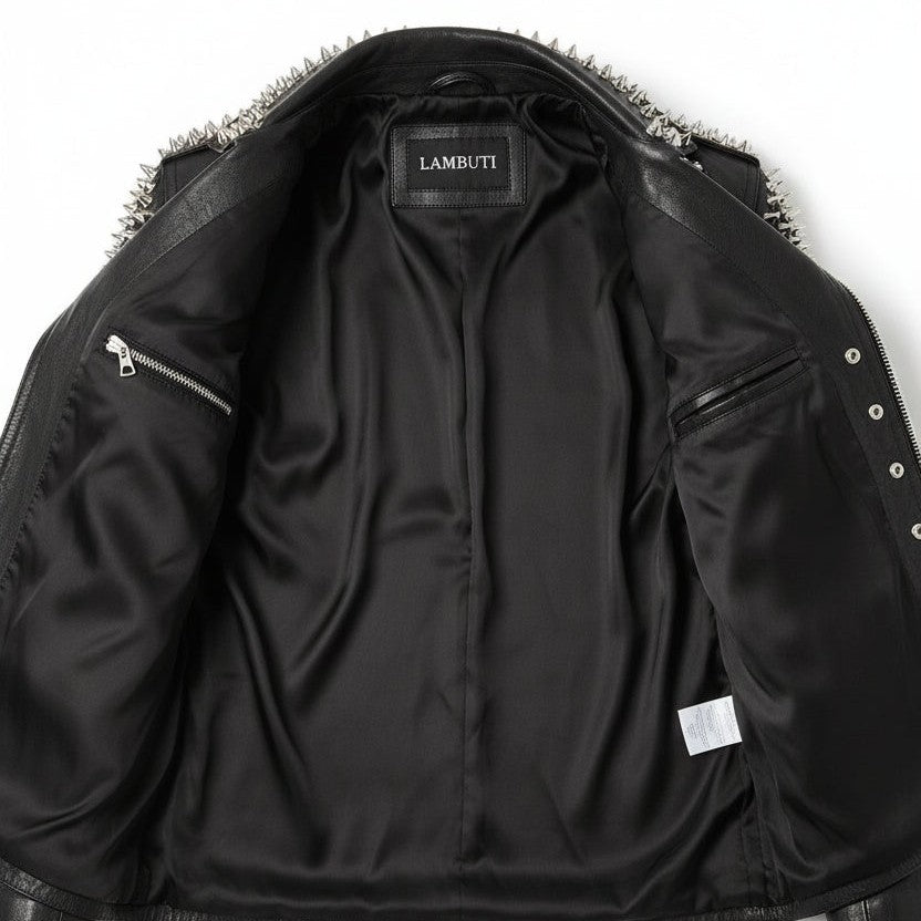 Men's Black Silver Studded Leather Biker Jacket