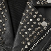Men's Black Silver Studded Leather Biker Jacket