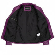 Women's Purple Studded Leather Biker Jacket