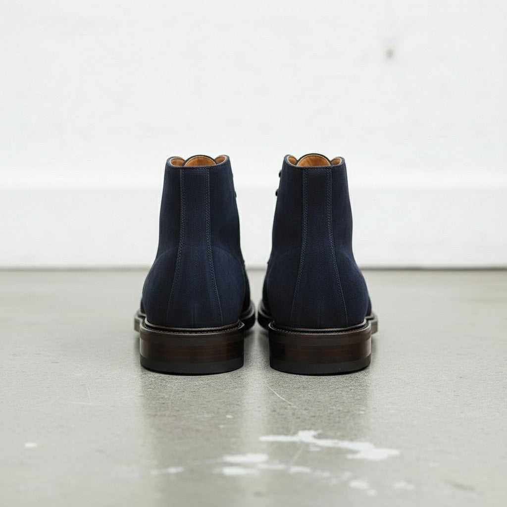 Men's Navy Blue Cap-Toe Suede Ankle Boots