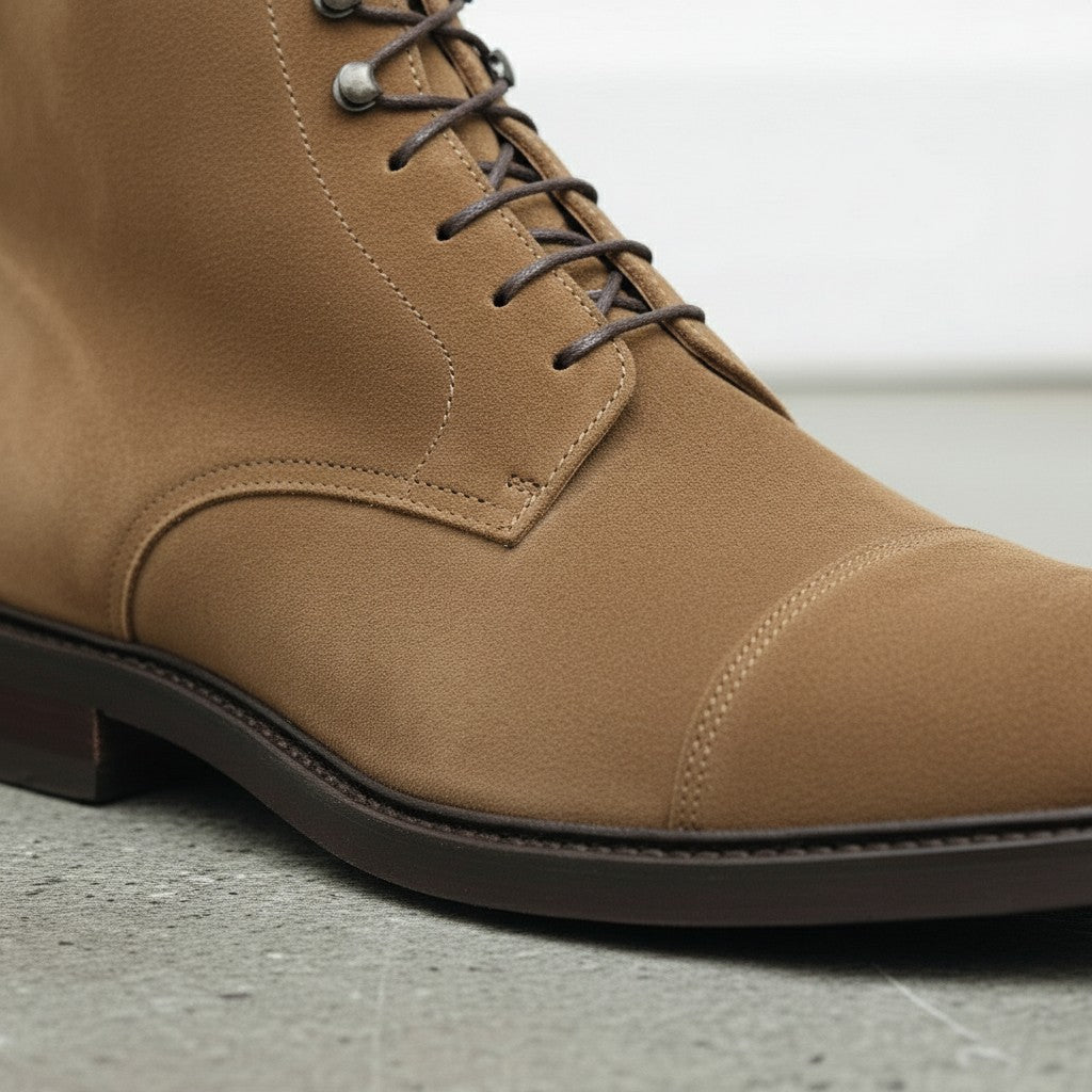 Men's Tan Cap-Toe Suede Ankle Boots