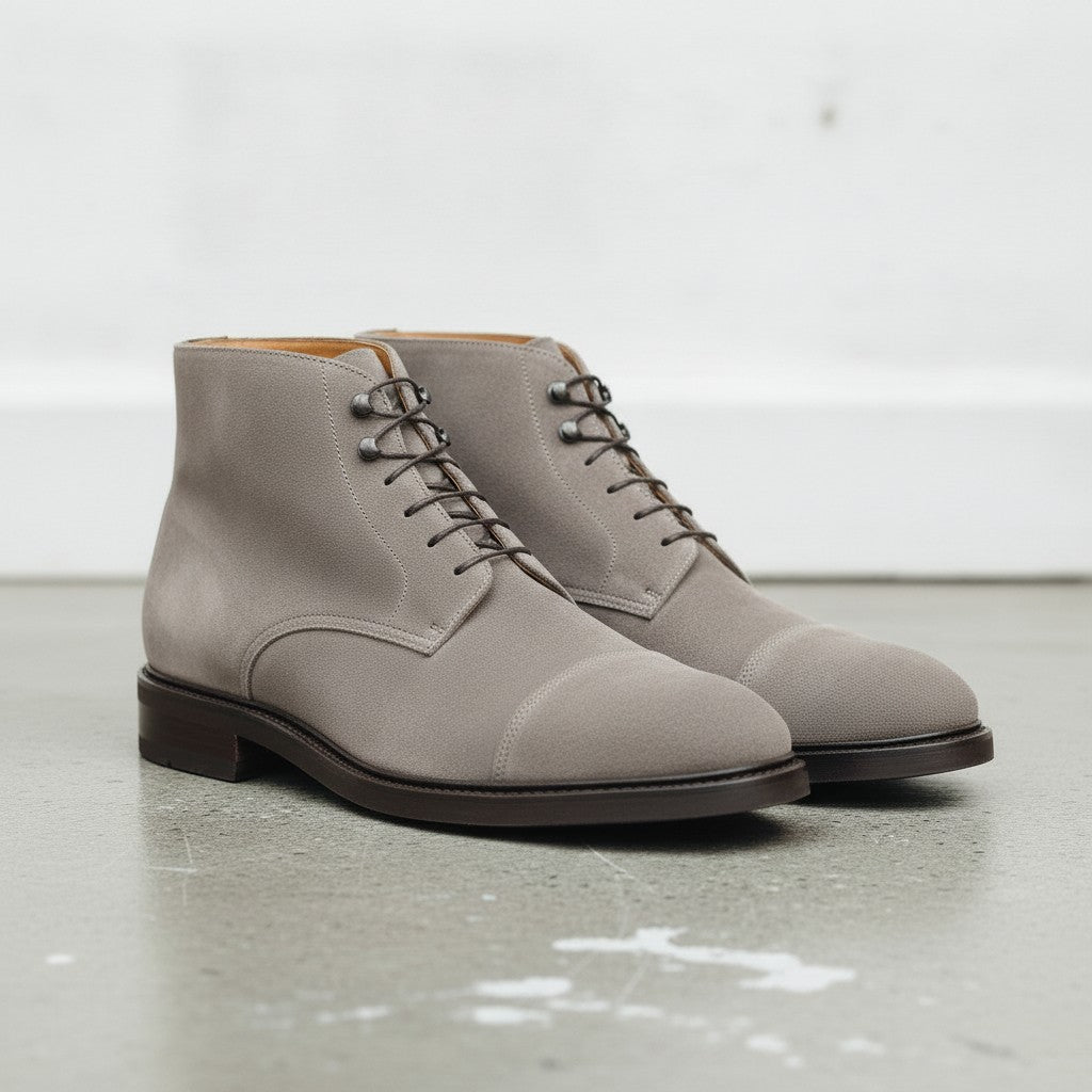 Men's Light Gray Cap-Toe Suede Ankle Boots