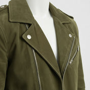 Men's Olive Green Suede Biker Jacket