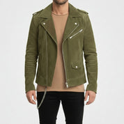 Men's Olive Green Suede Biker Jacket