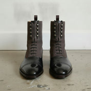 Men's Black and Dark Brown Cap-Toe Leather Balmoral Boots