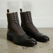 Men's Black and Dark Brown Cap-Toe Leather Balmoral Boots