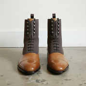 Men's Tan and Dark Grey Cap-Toe Leather Balmoral Boots