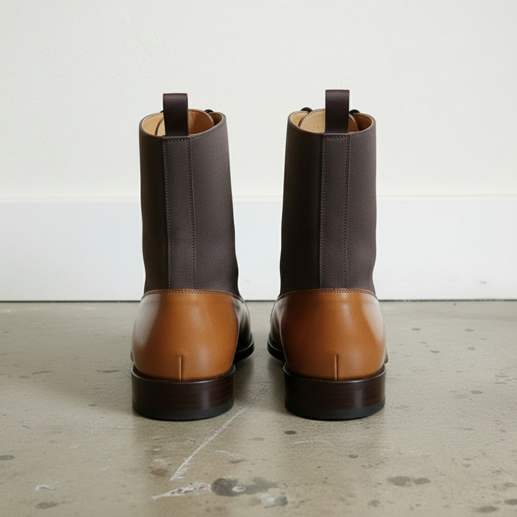 Men's Tan and Dark Grey Cap-Toe Leather Balmoral Boots