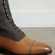 Men's Tan and Dark Grey Cap-Toe Leather Balmoral Boots