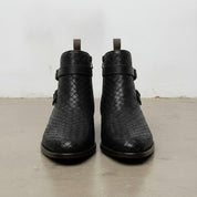 Men's Black Woven Chitai Mat Leather Ankle Boots