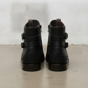 Men's Black Woven Chitai Mat Leather Ankle Boots