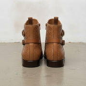 Men's Tan Woven Chitai Mat Leather Ankle Boots
