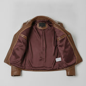 Men's Brown Silver Studded Leather Biker Jacket