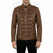 Brown Leather Military Jacket — Harington