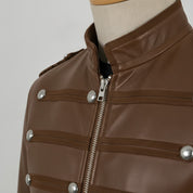 Brown Leather Military Jacket — Harington