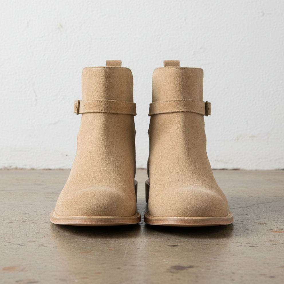 Men's Tan Plain-Toe Suede Jodhpur Ankle Boots