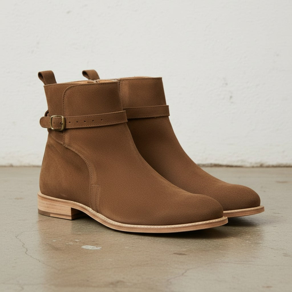 Men's Brown Plain-Toe Suede Jodhpur Ankle Boots