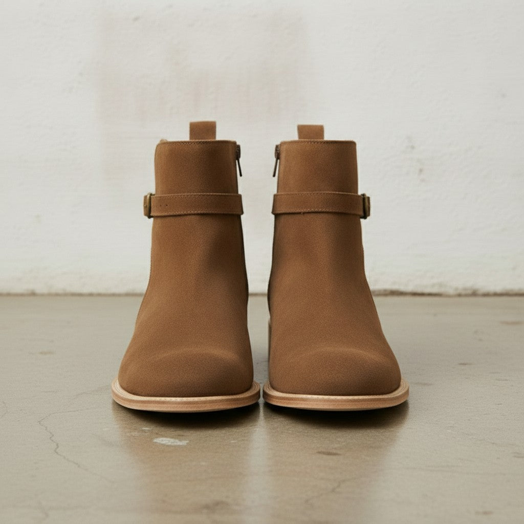 Men's Brown Plain-Toe Suede Jodhpur Ankle Boots