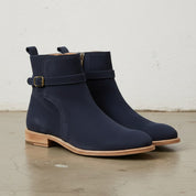 Men's Navy Blue Plain-Toe Suede Jodhpur Ankle Boots