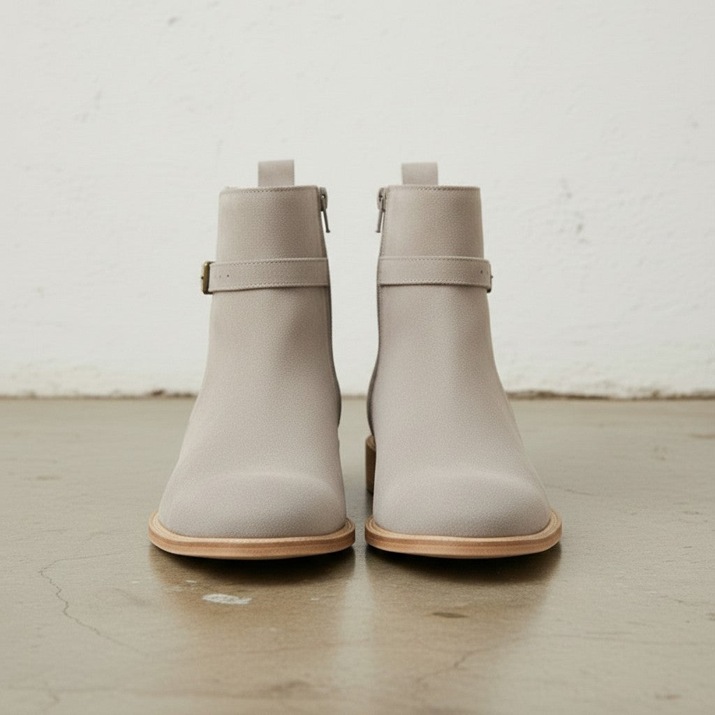 Men's Light Gray Plain-Toe Suede Jodhpur Ankle Boots