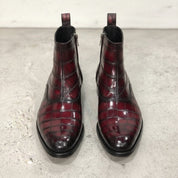 Men's Burgundy Crocodile-Embossed Leather Ankle Boots