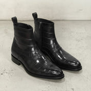 Men's Black Crocodile-Embossed Leather Ankle Boots