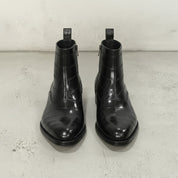 Men's Black Crocodile-Embossed Leather Ankle Boots