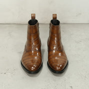 Men's Antique Brown Crocodile-Embossed Leather Ankle Boots