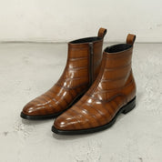 Men's Antique Brown Crocodile-Embossed Leather Ankle Boots