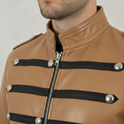 Tan Leather Military Jacket