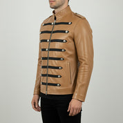 Tan Leather Military Jacket