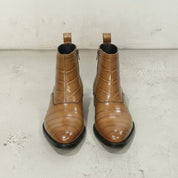 Men's Tan Crocodile-Embossed Leather Ankle Boots