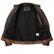 Men's Dark Brown and Tan Leather Biker Jacket