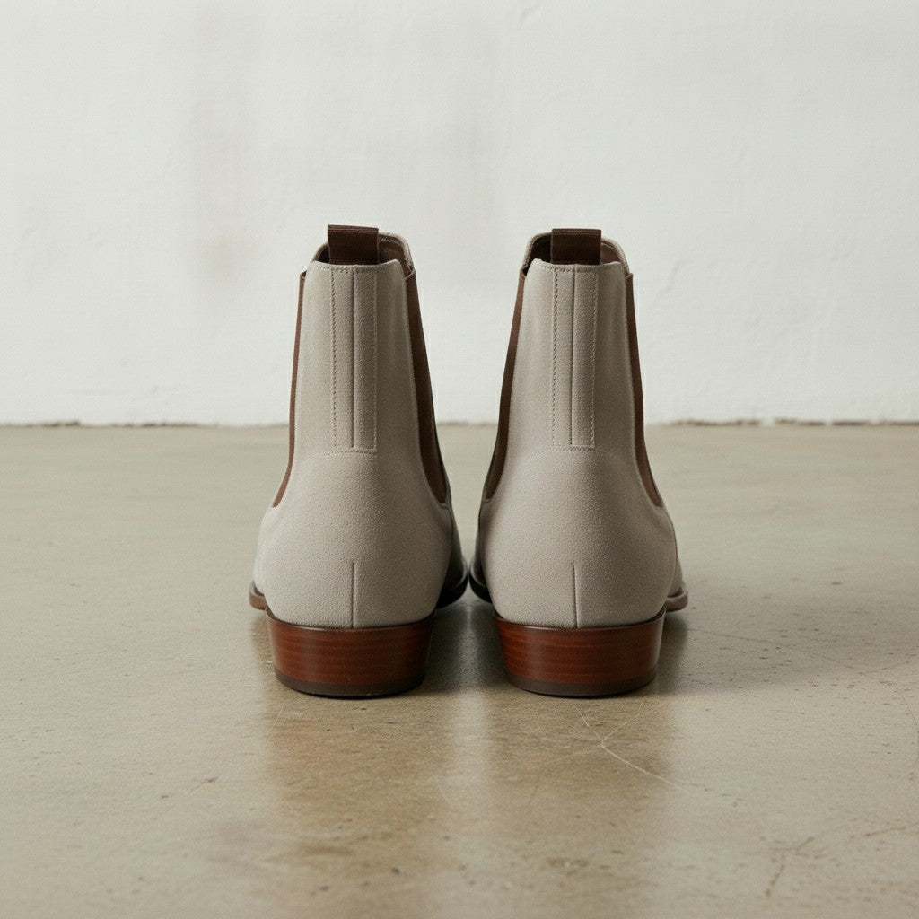 Men's Tan and Light Gray Plain-Toe Suede Chelsea Boots