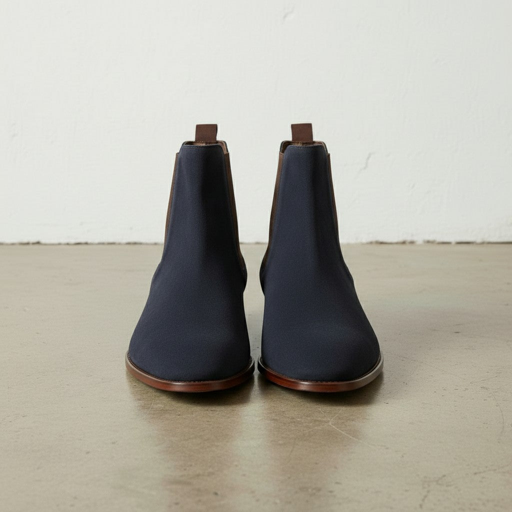 Men's Tan and Navy Blue Plain-Toe Suede Chelsea Boots