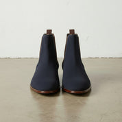 Men's Tan and Navy Blue Plain-Toe Suede Chelsea Boots