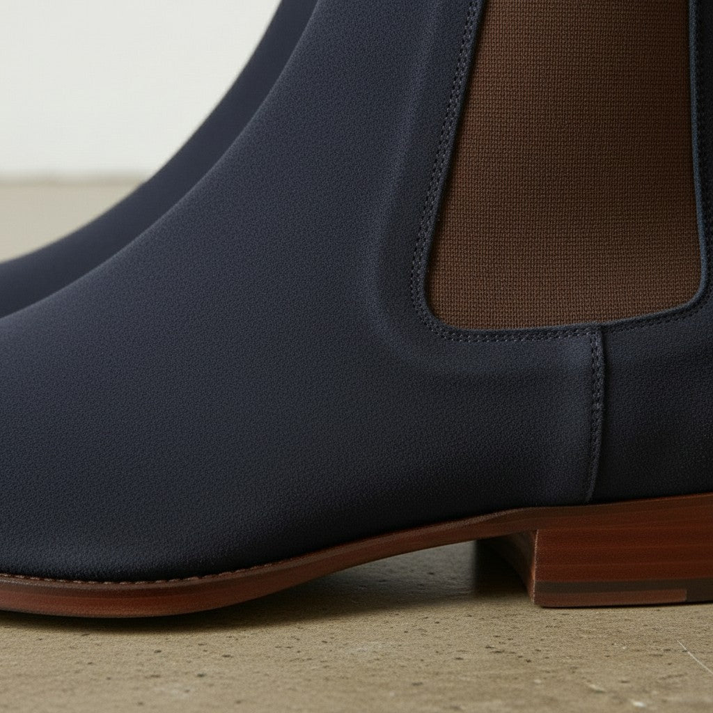 Men's Tan and Navy Blue Plain-Toe Suede Chelsea Boots