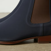 Men's Tan and Navy Blue Plain-Toe Suede Chelsea Boots