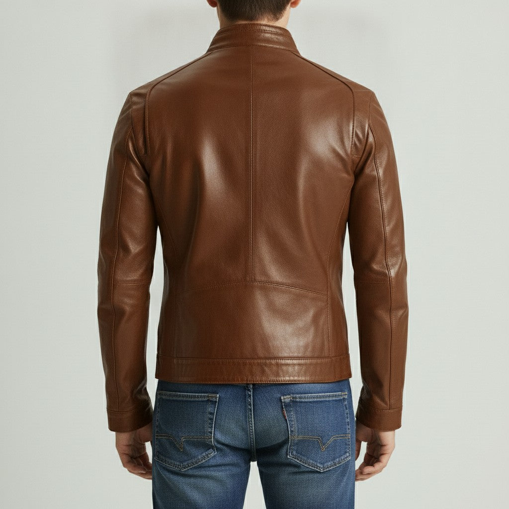 Men's Brown Slim Fit Leather Biker Jacket