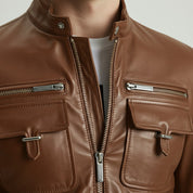 Men's Brown Slim Fit Leather Biker Jacket
