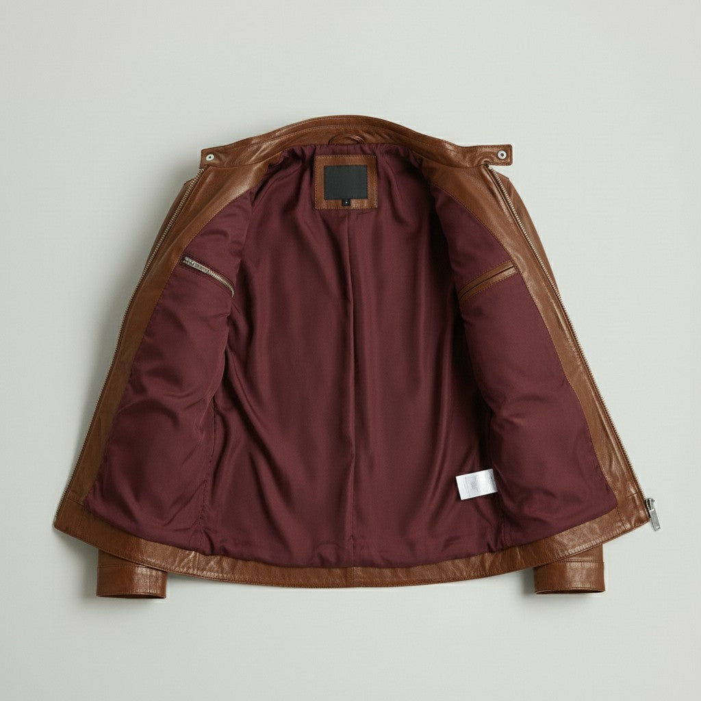 Men's Brown Slim Fit Leather Biker Jacket